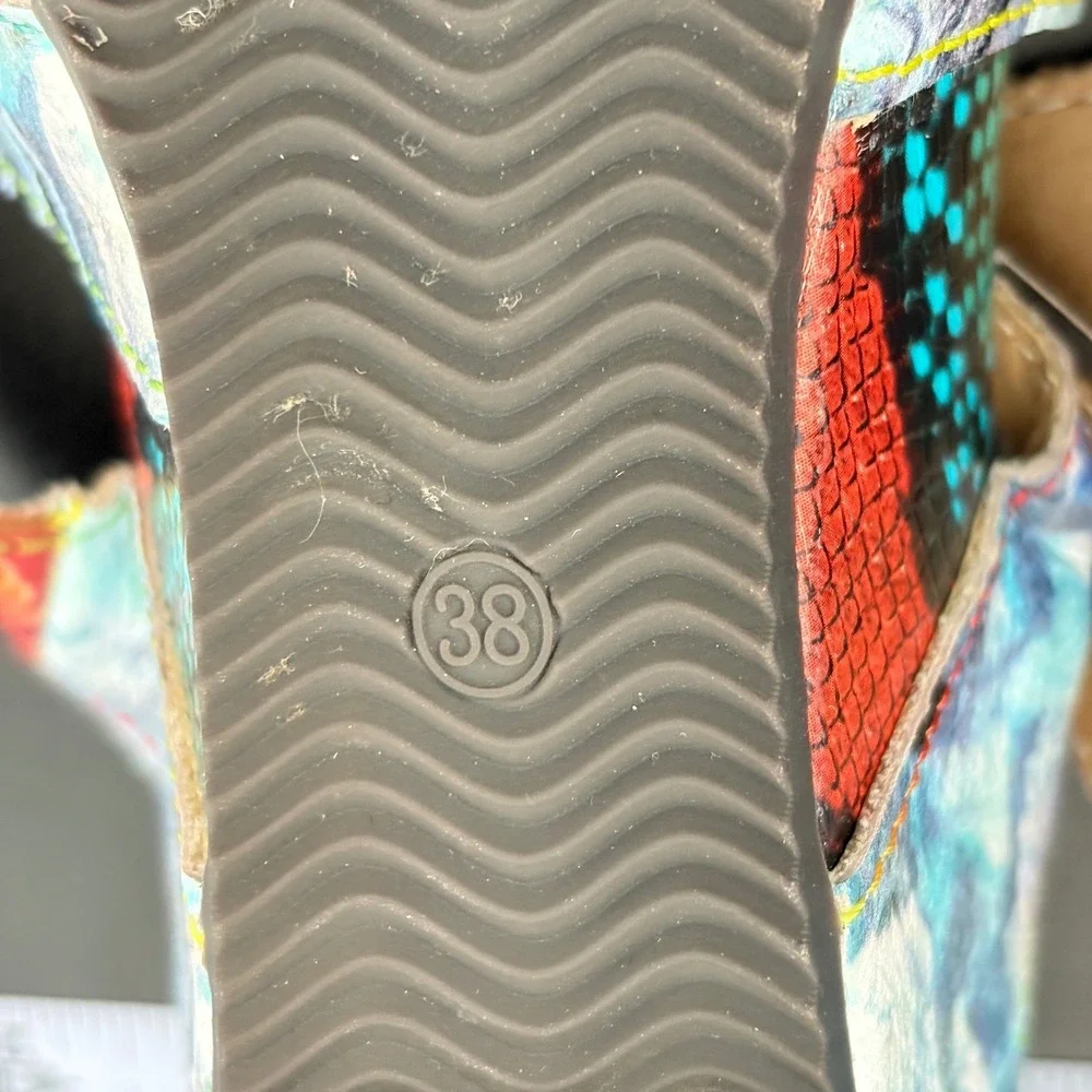 Spring Step L'Artiste Womens Wedge Sandals 38 (7.5) Baocire Leather Hand Painted